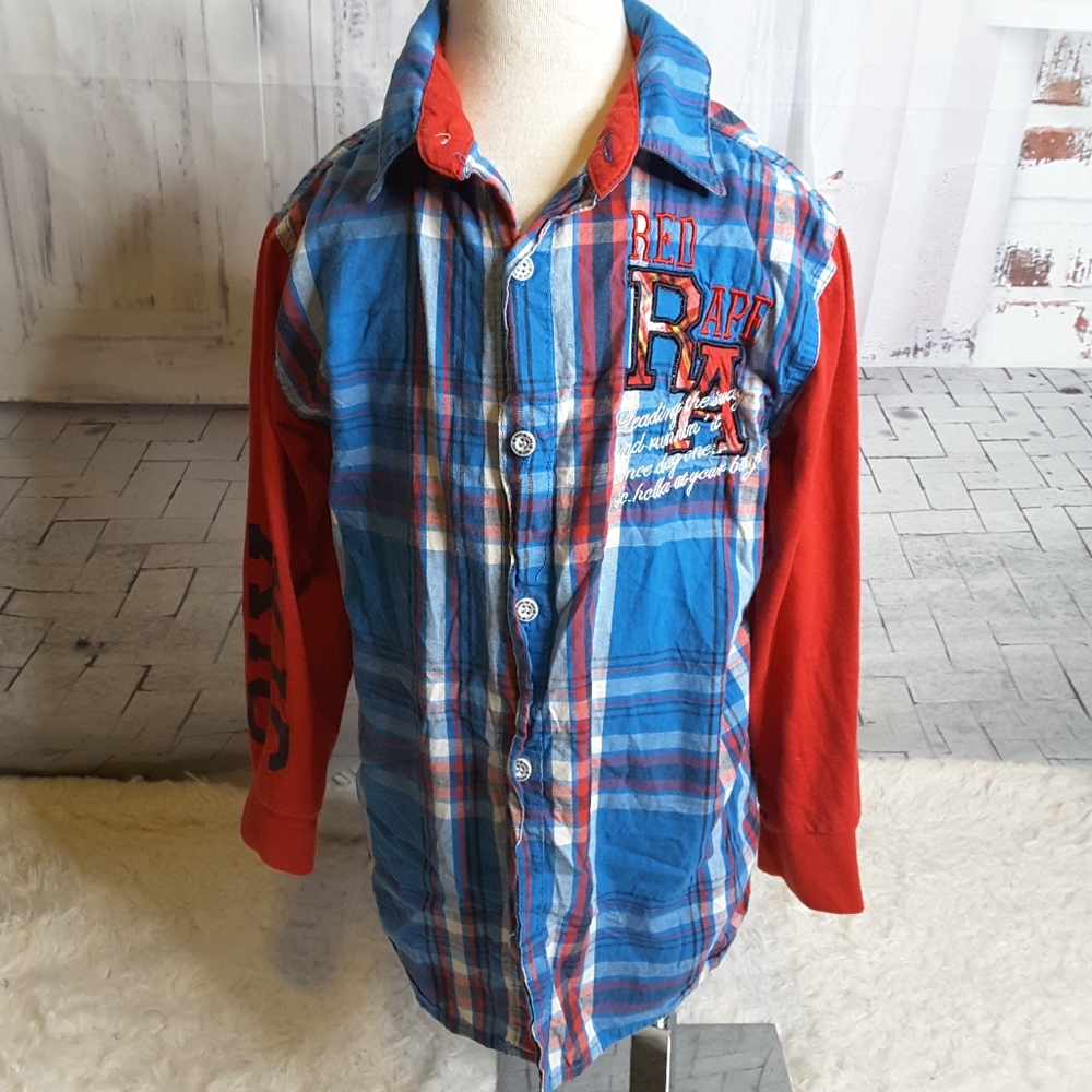 3/$30 Red Ape Authentic red blue plaid shirt sz 7